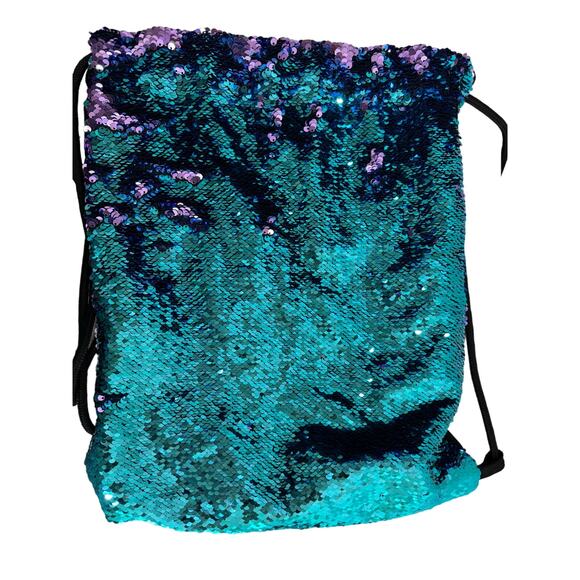 unknown Handbags - Women's Kids Blue Purple Sequin Mermaid Shimmer Drawstring BackPack